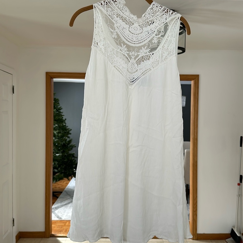 Lace mock neck mini dress